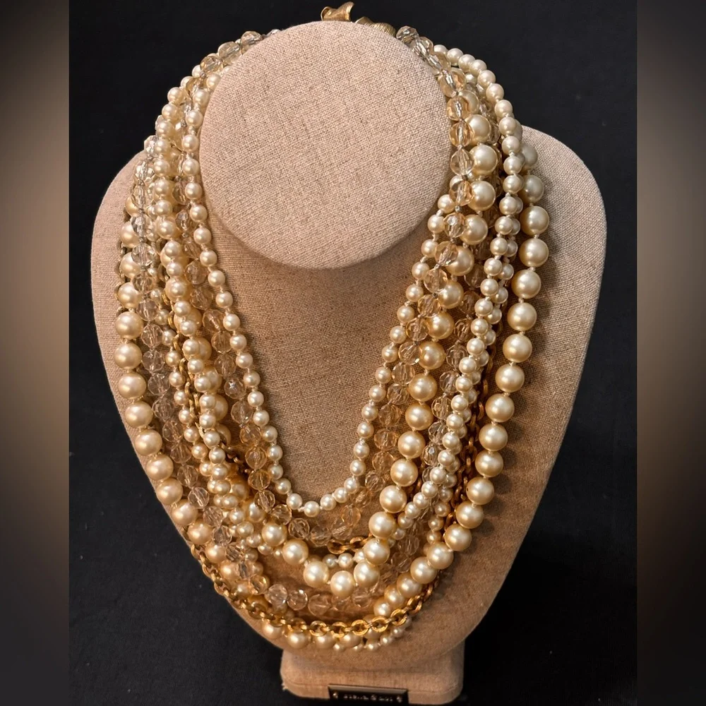 Elegant Multi-Strand Pearl and Gold Necklace - Picture 2 of 13